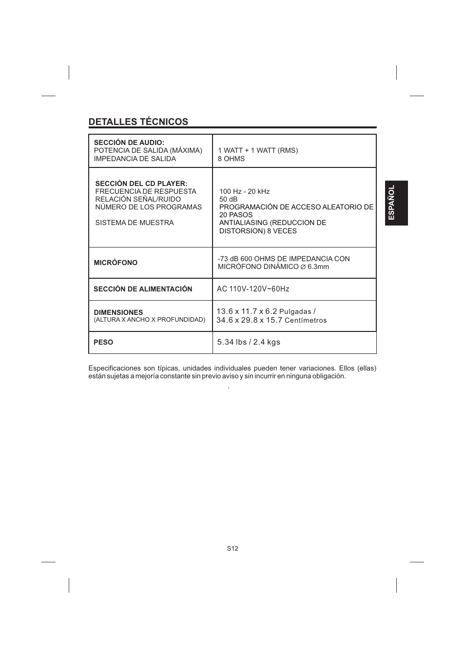 頁面 27, Detalles técnicos | Singing Machine SML383 User Manual | Page 27 / 44