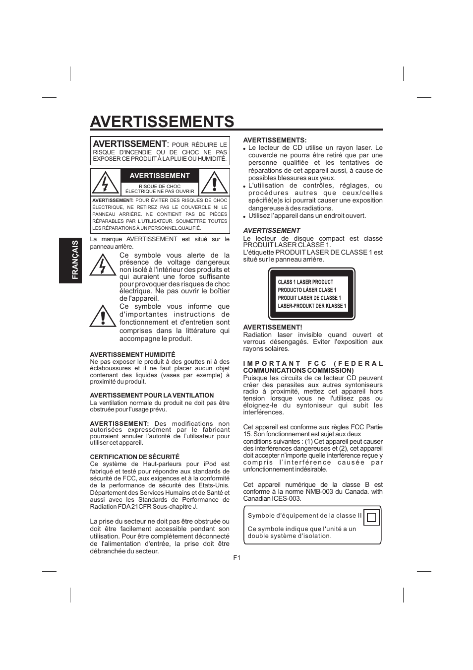 頁面 30, Avertissements, Avertissement | Singing Machine SML383 User Manual | Page 30 / 44