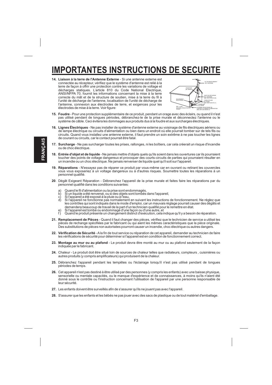 頁面 32, Importantes instructions de securite, Français | Singing Machine SML383 User Manual | Page 32 / 44