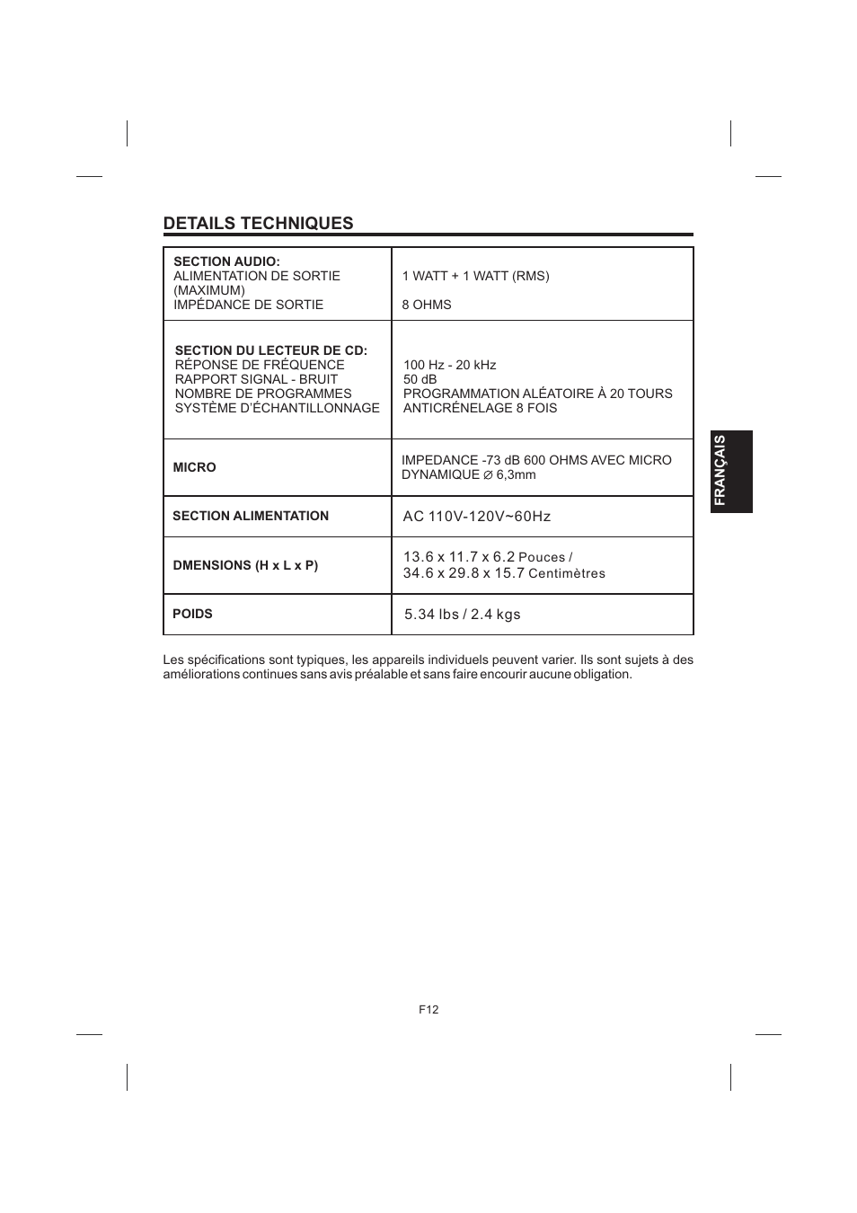 頁面 41, Details techniques | Singing Machine SML383 User Manual | Page 41 / 44