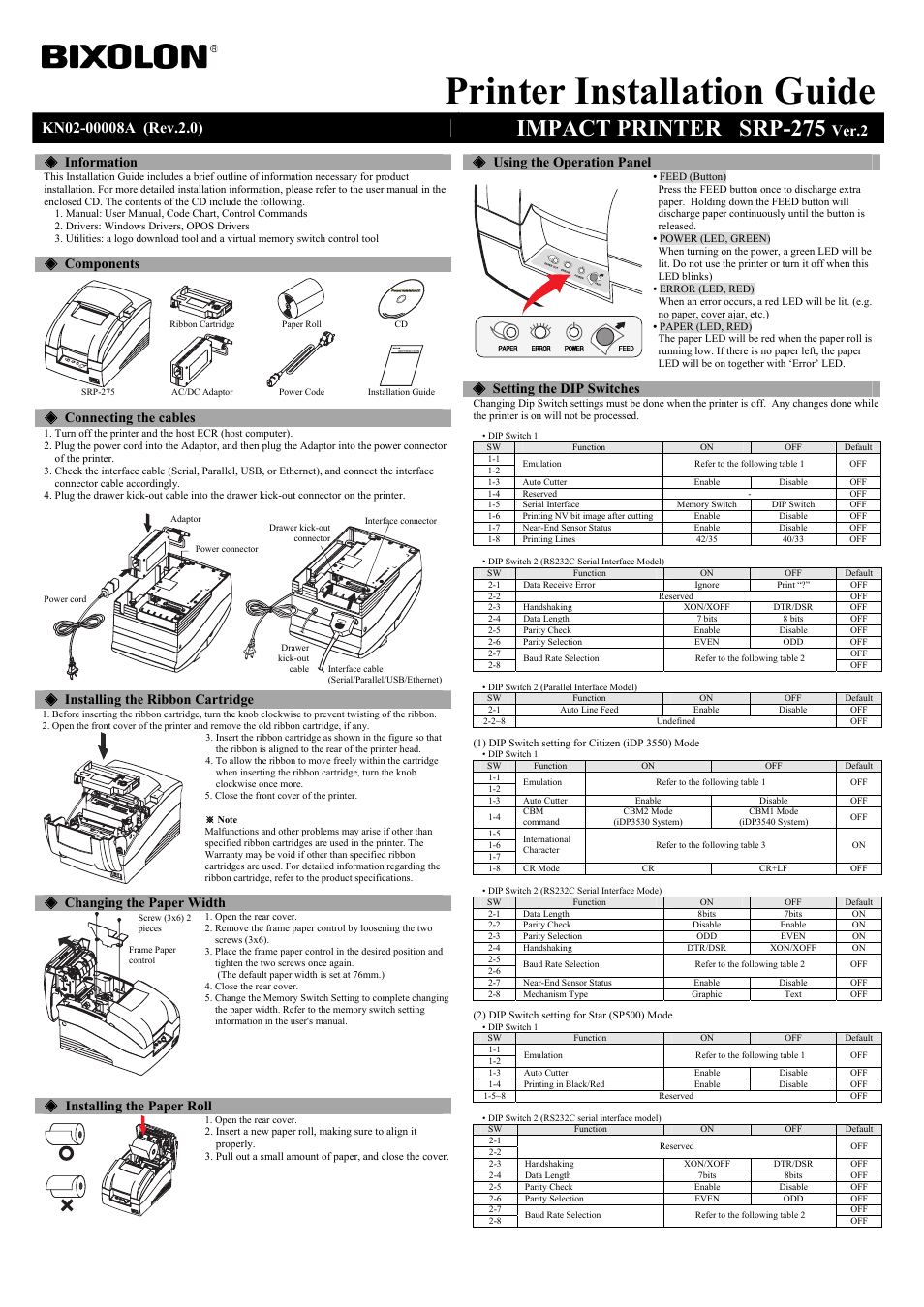 BIXOLON SRP-275 User Manual | 8 pages
