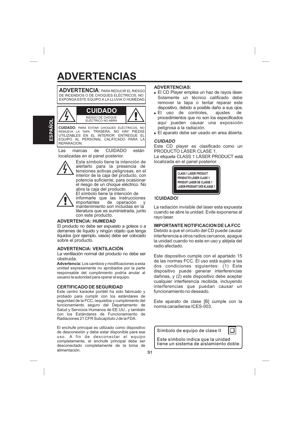 Advertencias, Cuidado, Advertencia | Singing Machine STVG359 User Manual | Page 14 / 40