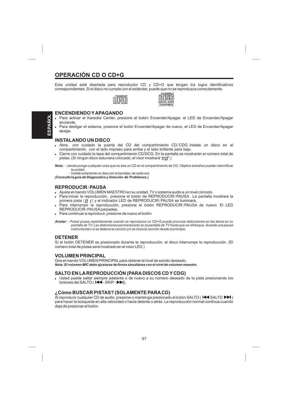 Operación cd o cd+g | Singing Machine STVG559 User Manual | Page 20 / 40