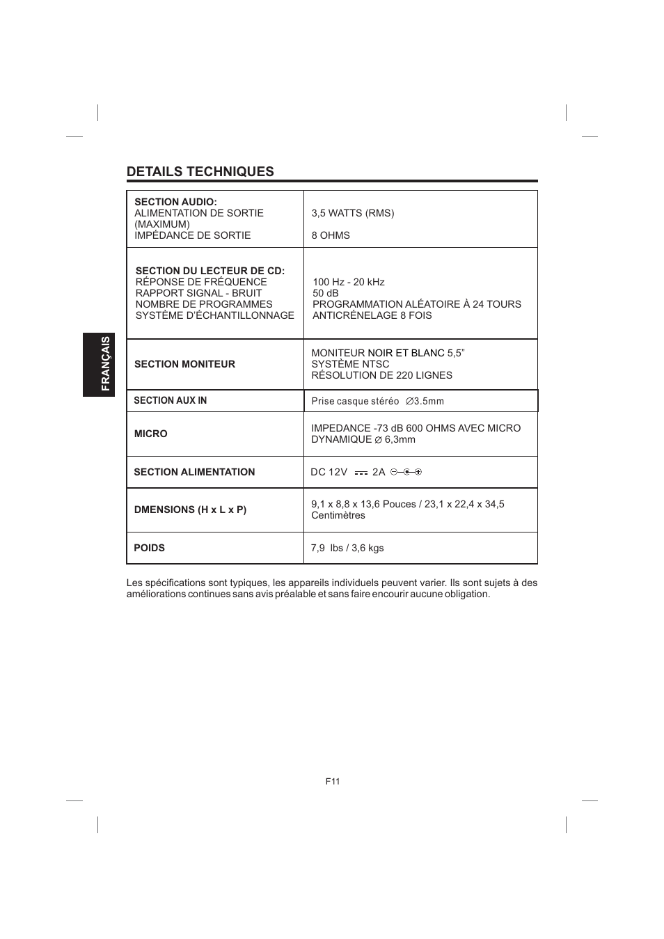 Details techniques | Singing Machine STVG559 User Manual | Page 36 / 40