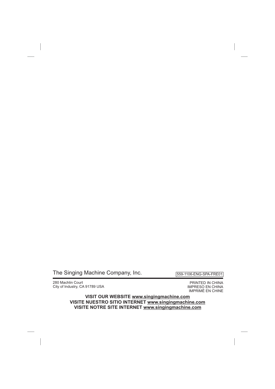 The singing machine company, inc | Singing Machine STVG559 User Manual | Page 40 / 40