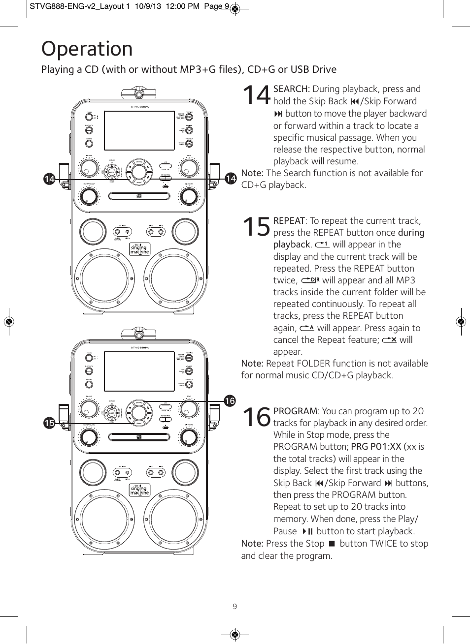 Operation | Singing Machine STVG888 User Manual | Page 10 / 24