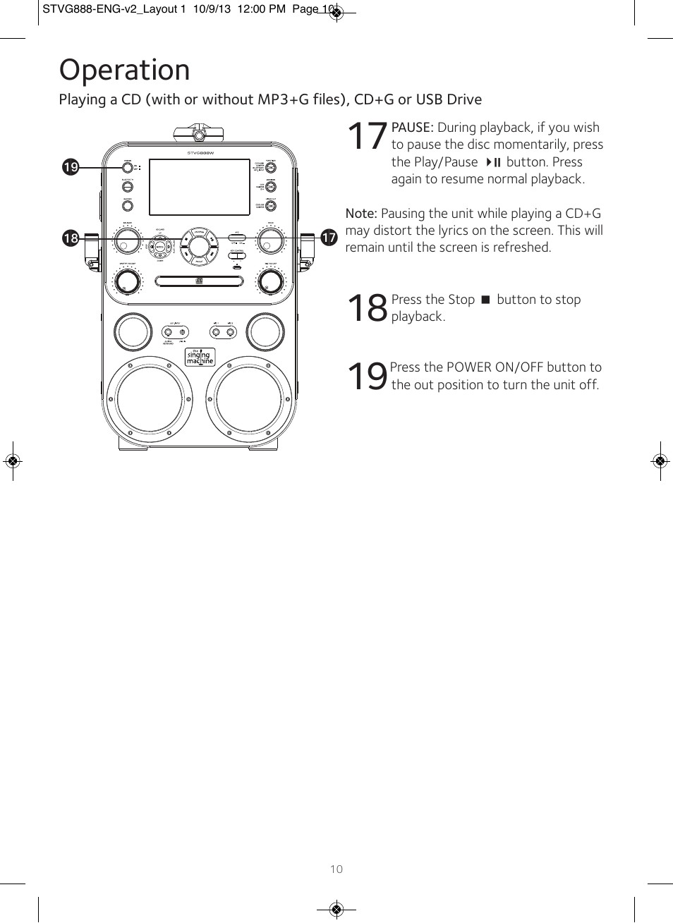 Operation | Singing Machine STVG888 User Manual | Page 11 / 24