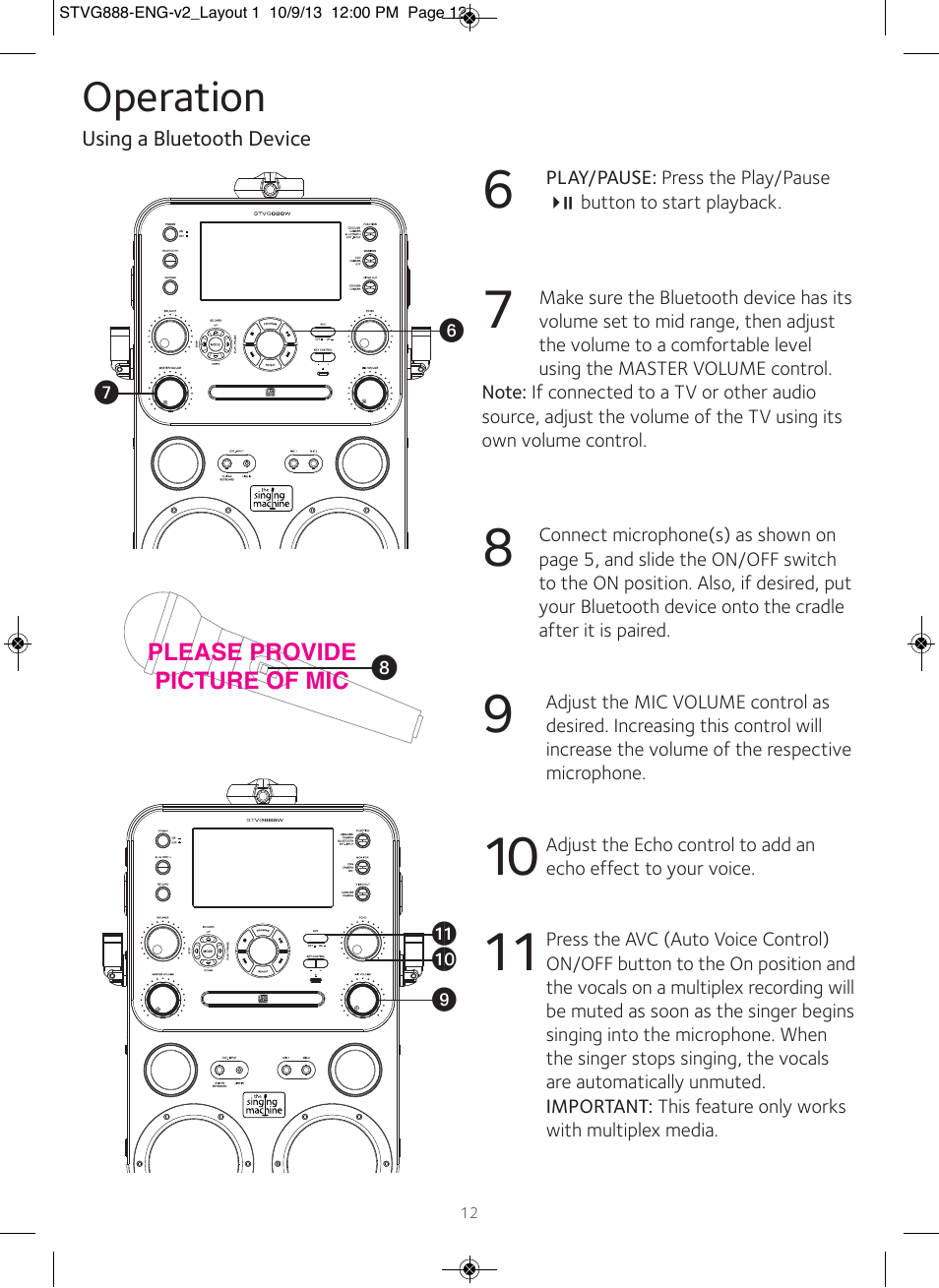 Operation | Singing Machine STVG888 User Manual | Page 13 / 24