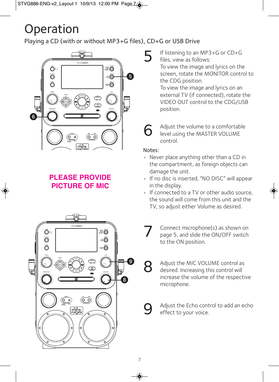 Operation | Singing Machine STVG888 User Manual | Page 8 / 24