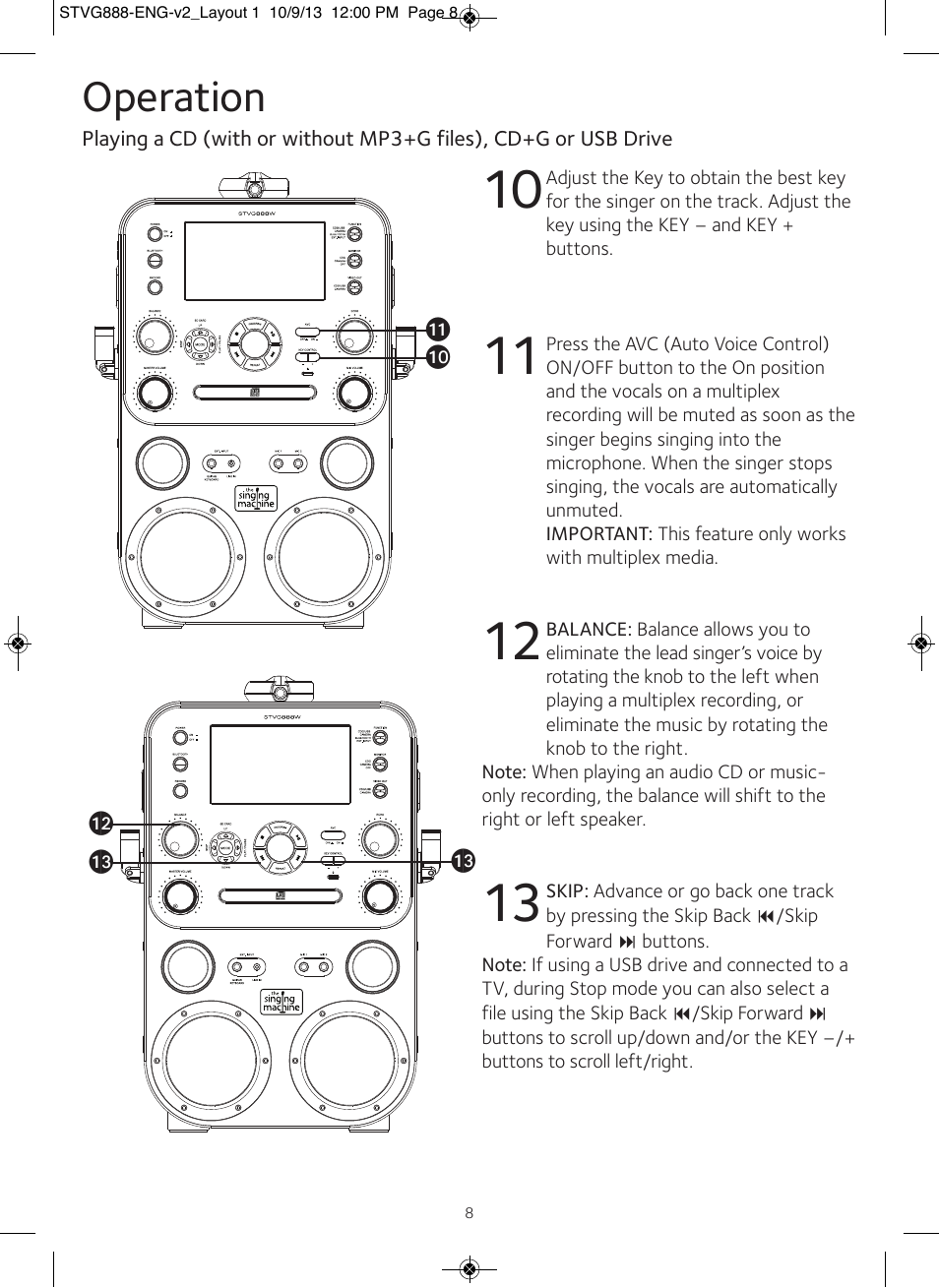 Operation | Singing Machine STVG888 User Manual | Page 9 / 24