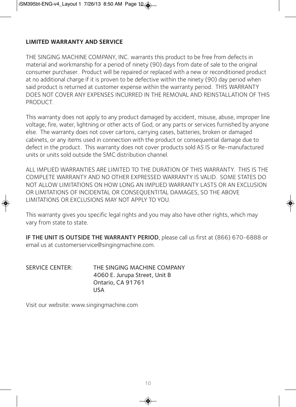 Singing Machine iSM395BT User Manual | Page 11 / 12