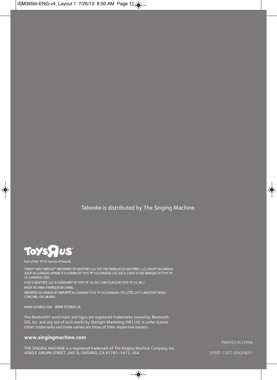 Tabeoke is distributed by the singing machine | Singing Machine iSM395BT User Manual | Page 12 / 12