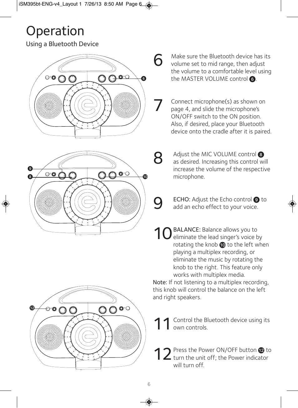 Operation | Singing Machine iSM395BT User Manual | Page 7 / 12