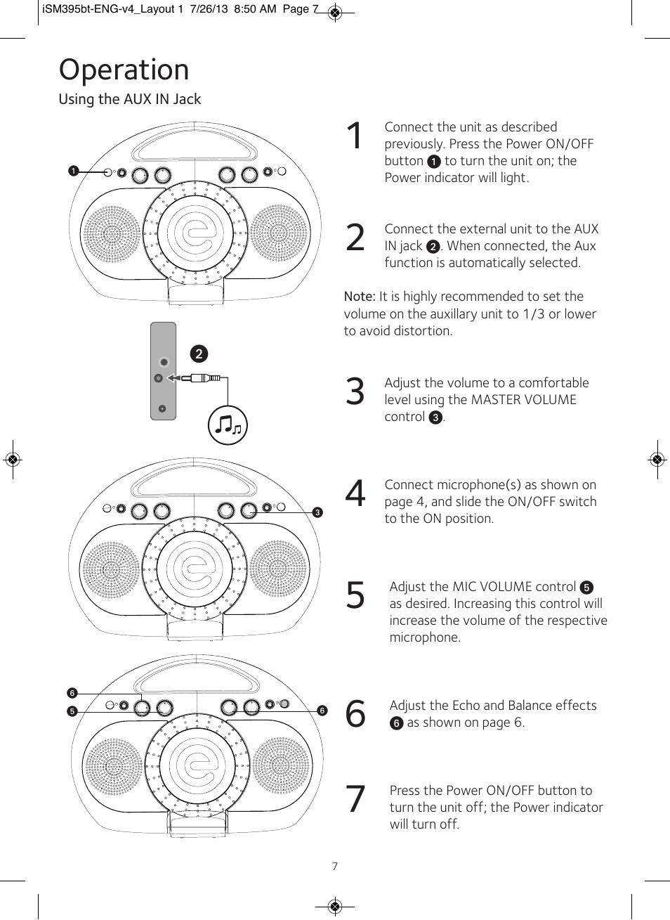 Operation | Singing Machine iSM395BT User Manual | Page 8 / 12