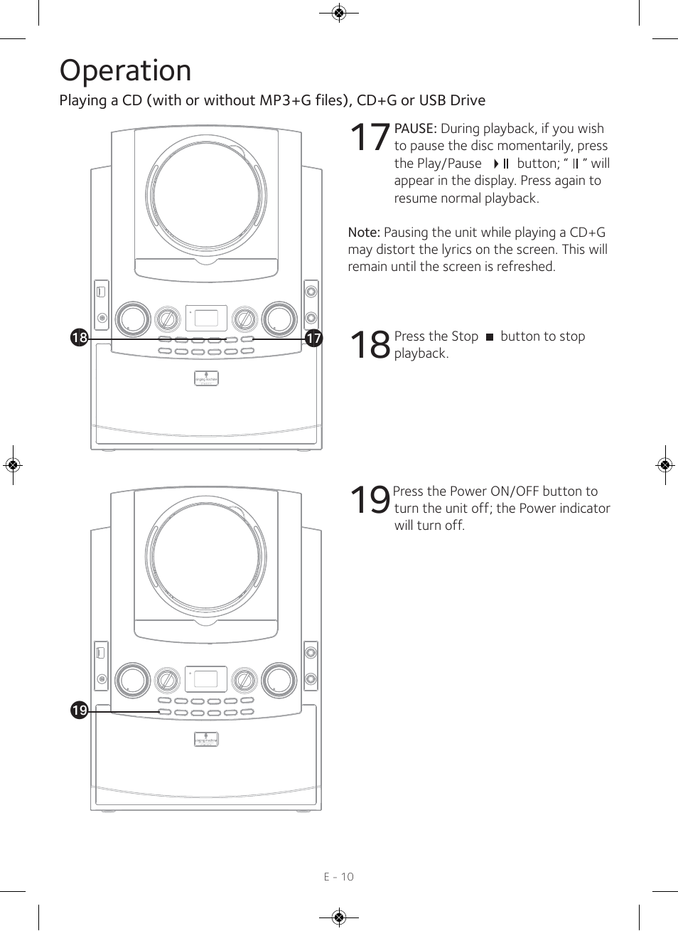 Operation | Singing Machine iSM990 User Manual | Page 11 / 40