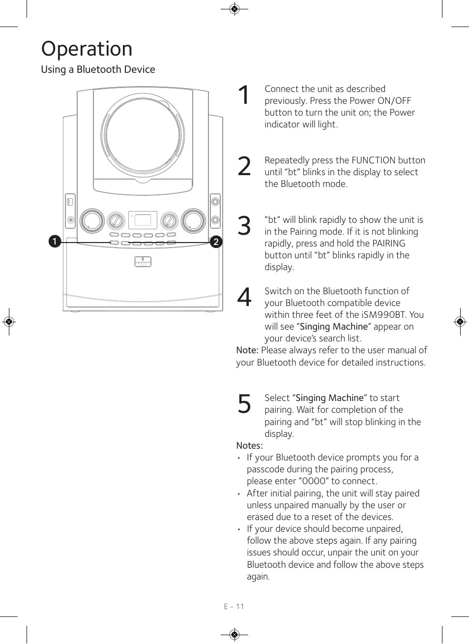Operation | Singing Machine iSM990 User Manual | Page 12 / 40