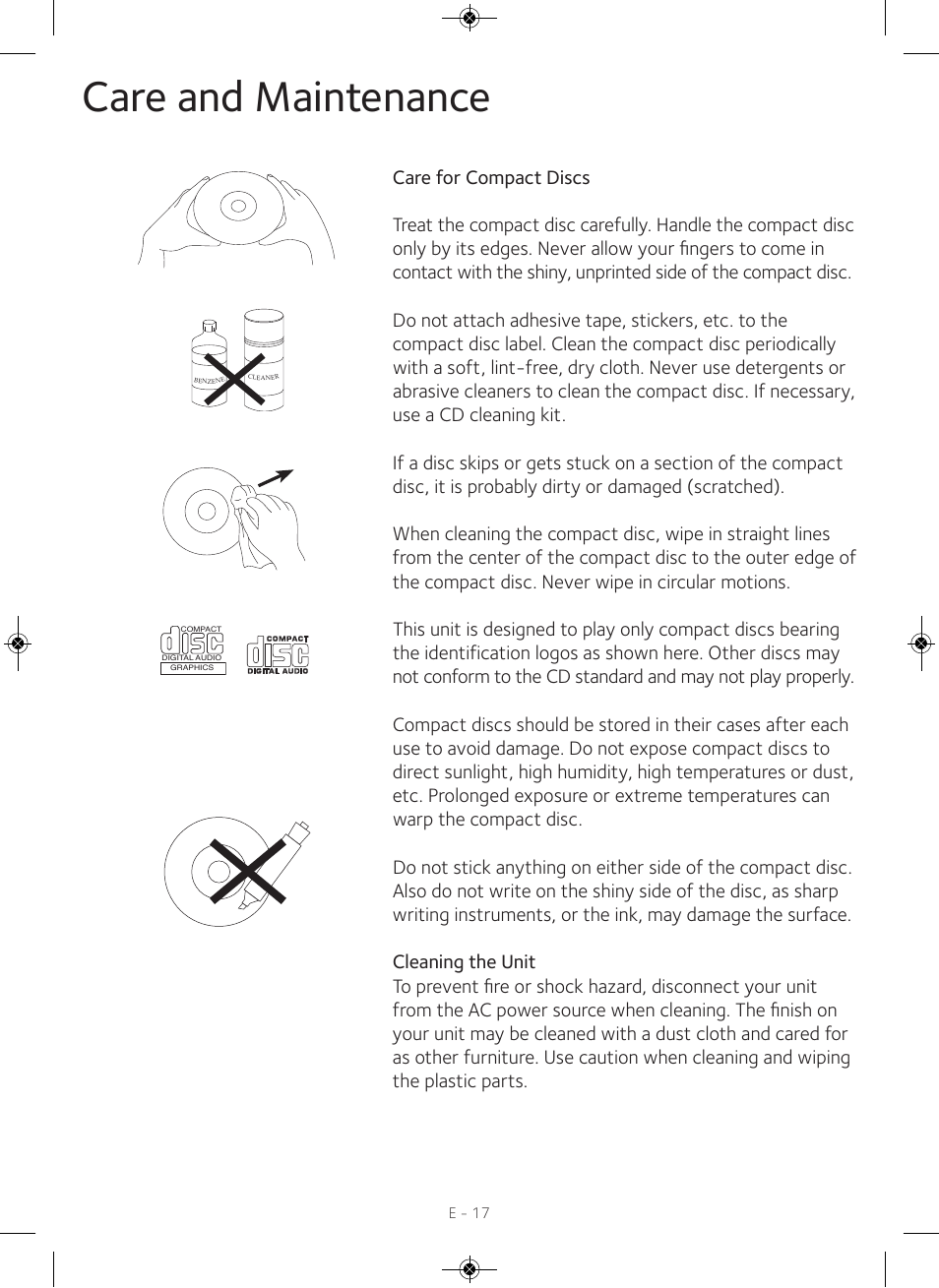 Care and maintenance | Singing Machine iSM990 User Manual | Page 18 / 40