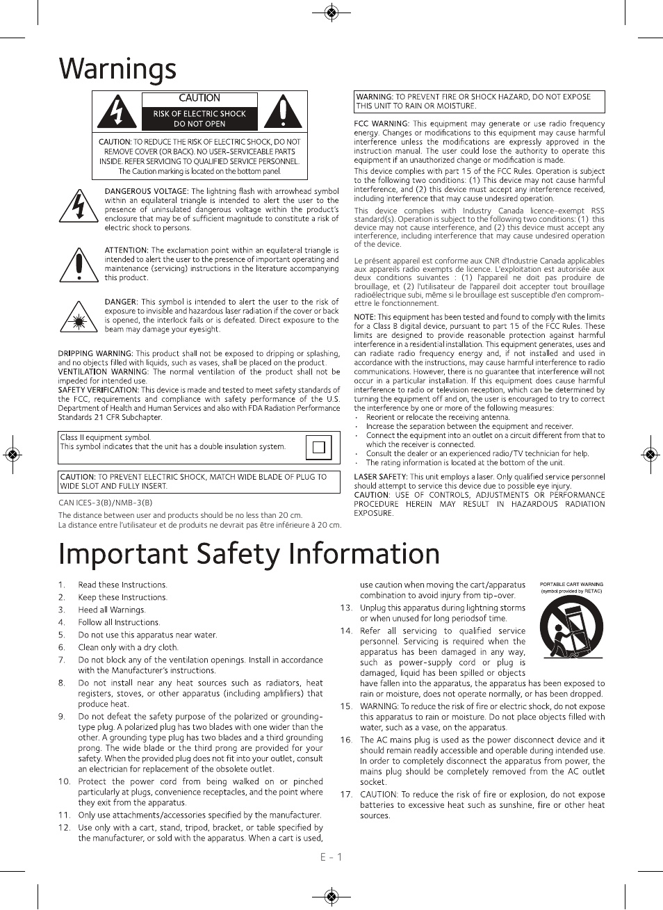 E - 1 | Singing Machine iSM990 User Manual | Page 2 / 40