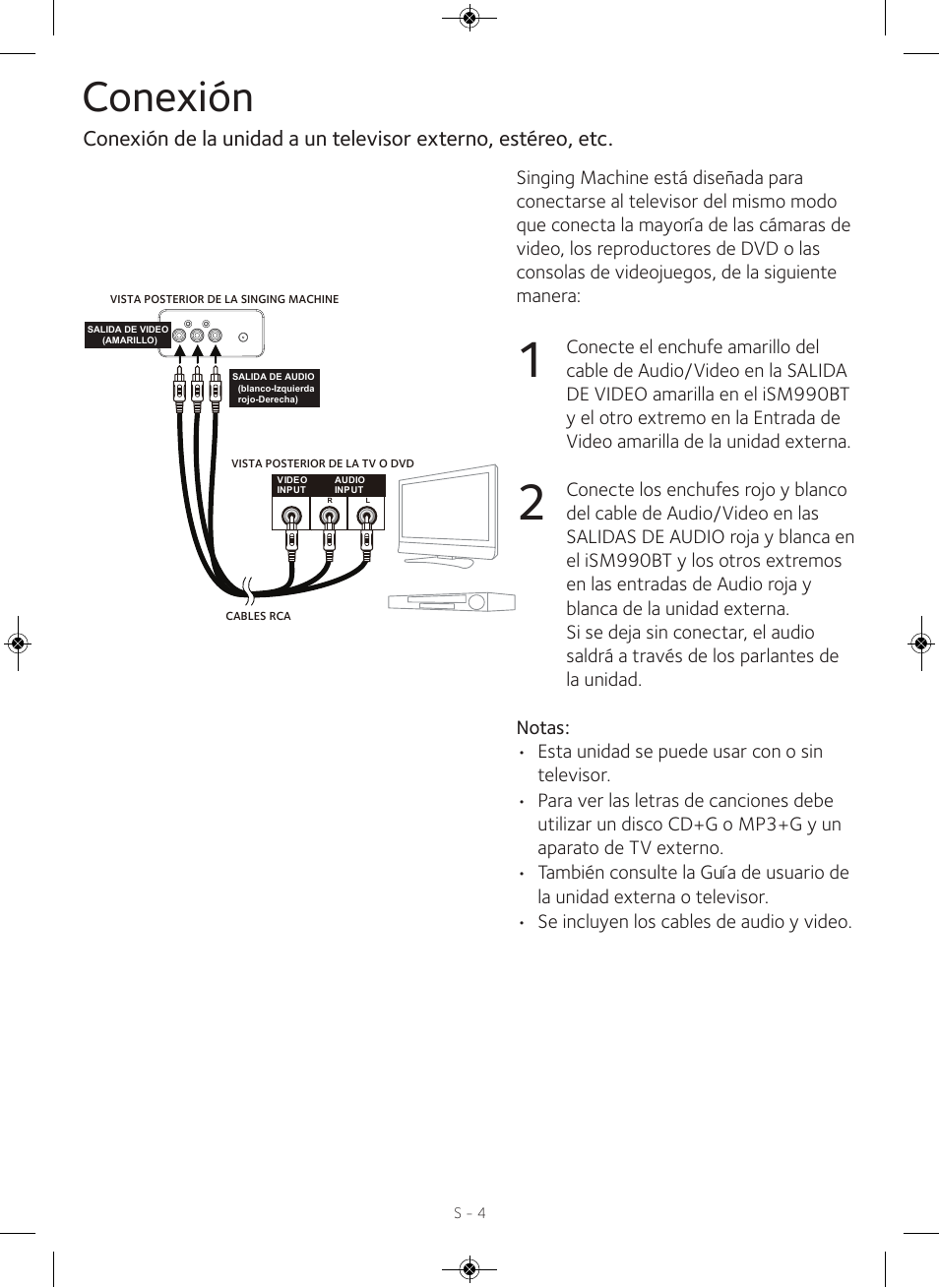 Conexión | Singing Machine iSM990 User Manual | Page 24 / 40