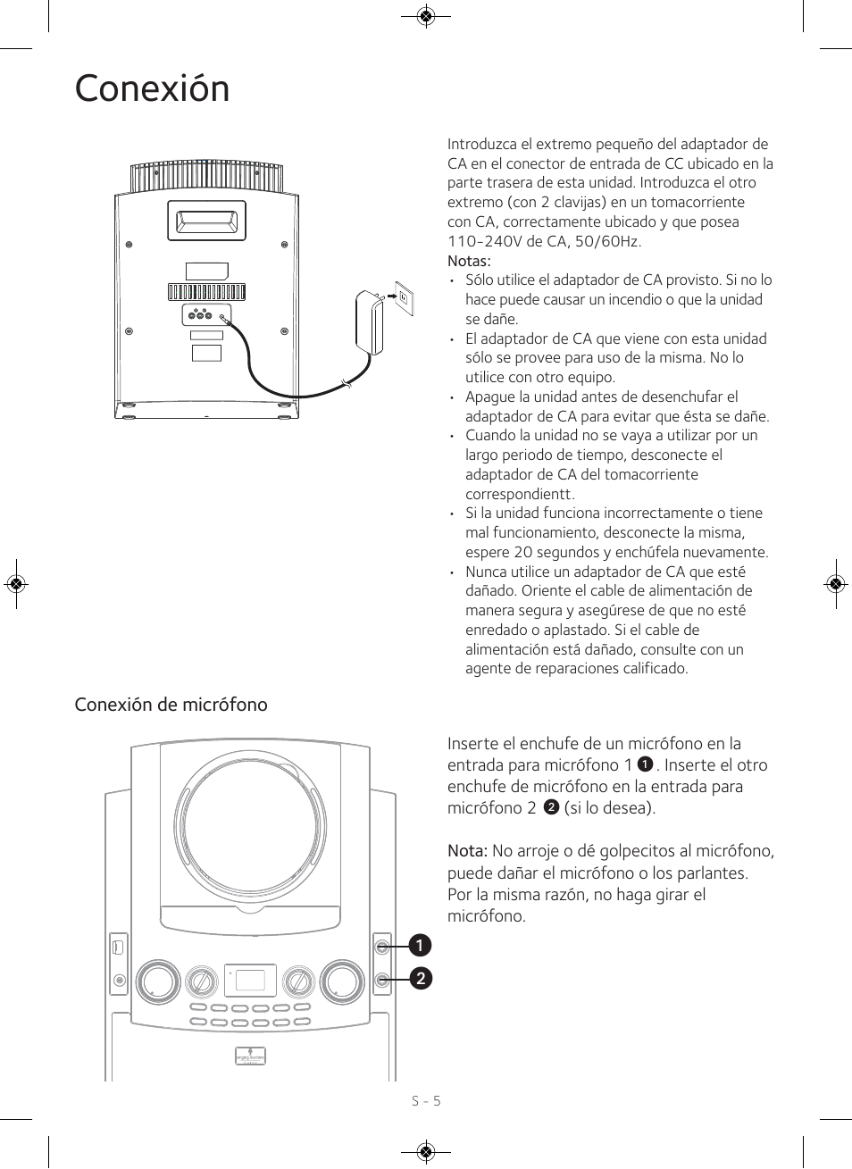 Conexión, Conexión de micrófono | Singing Machine iSM990 User Manual | Page 25 / 40
