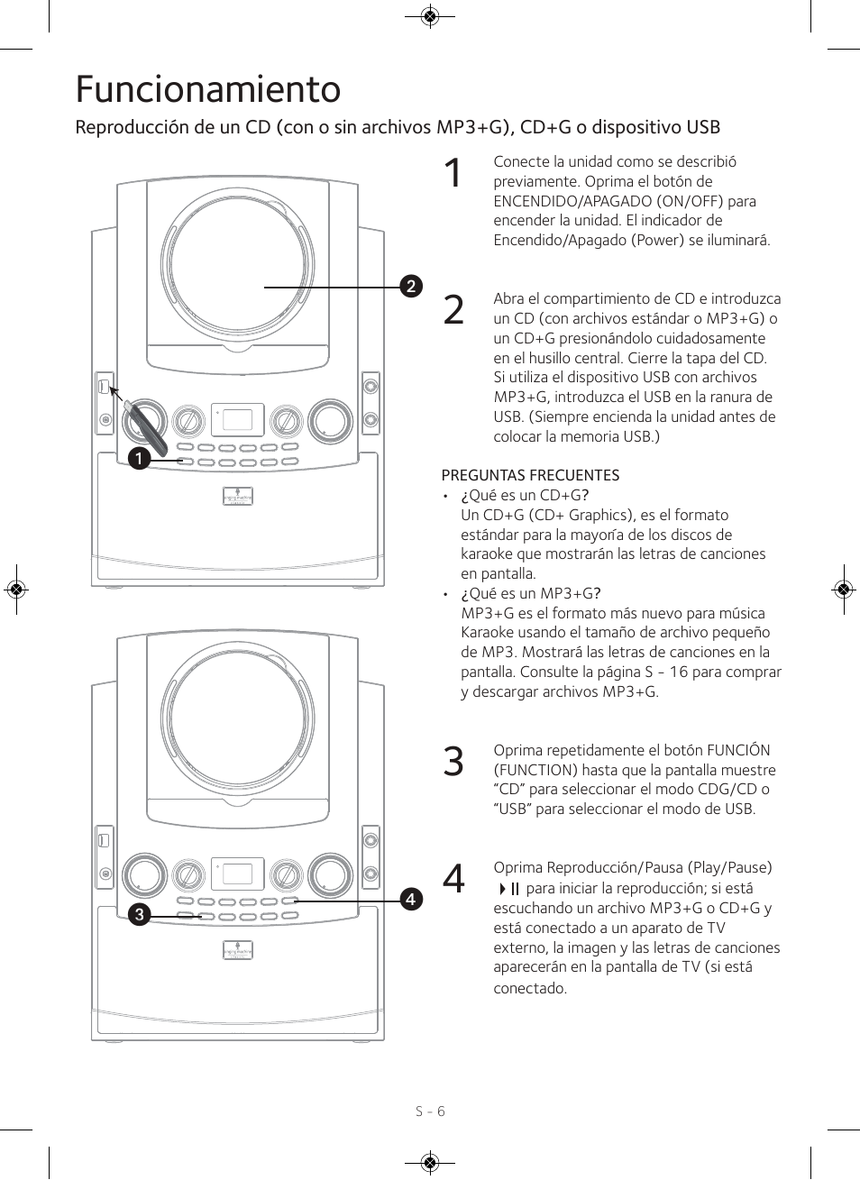 Funcionamiento | Singing Machine iSM990 User Manual | Page 26 / 40