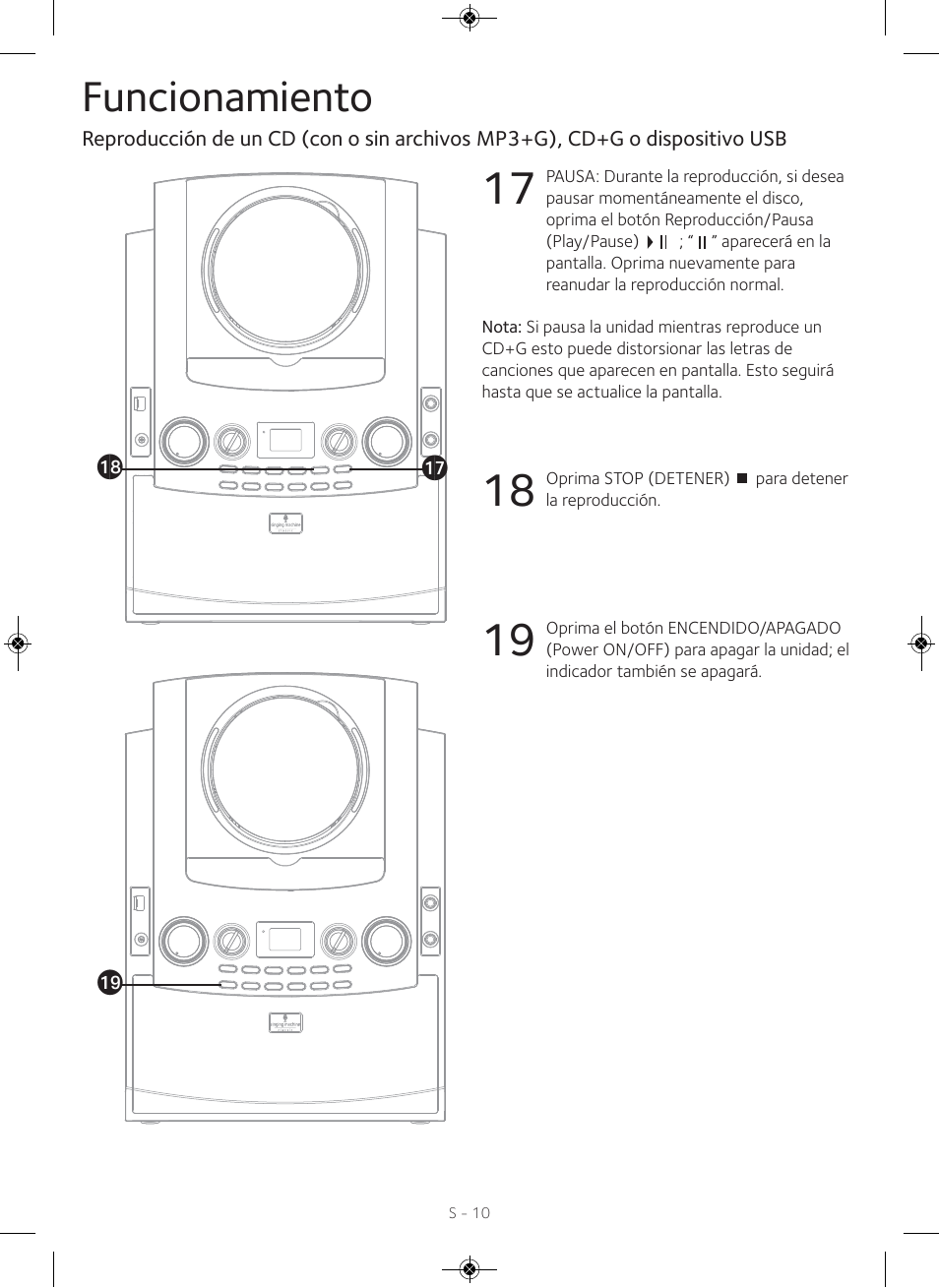 Funcionamiento | Singing Machine iSM990 User Manual | Page 30 / 40