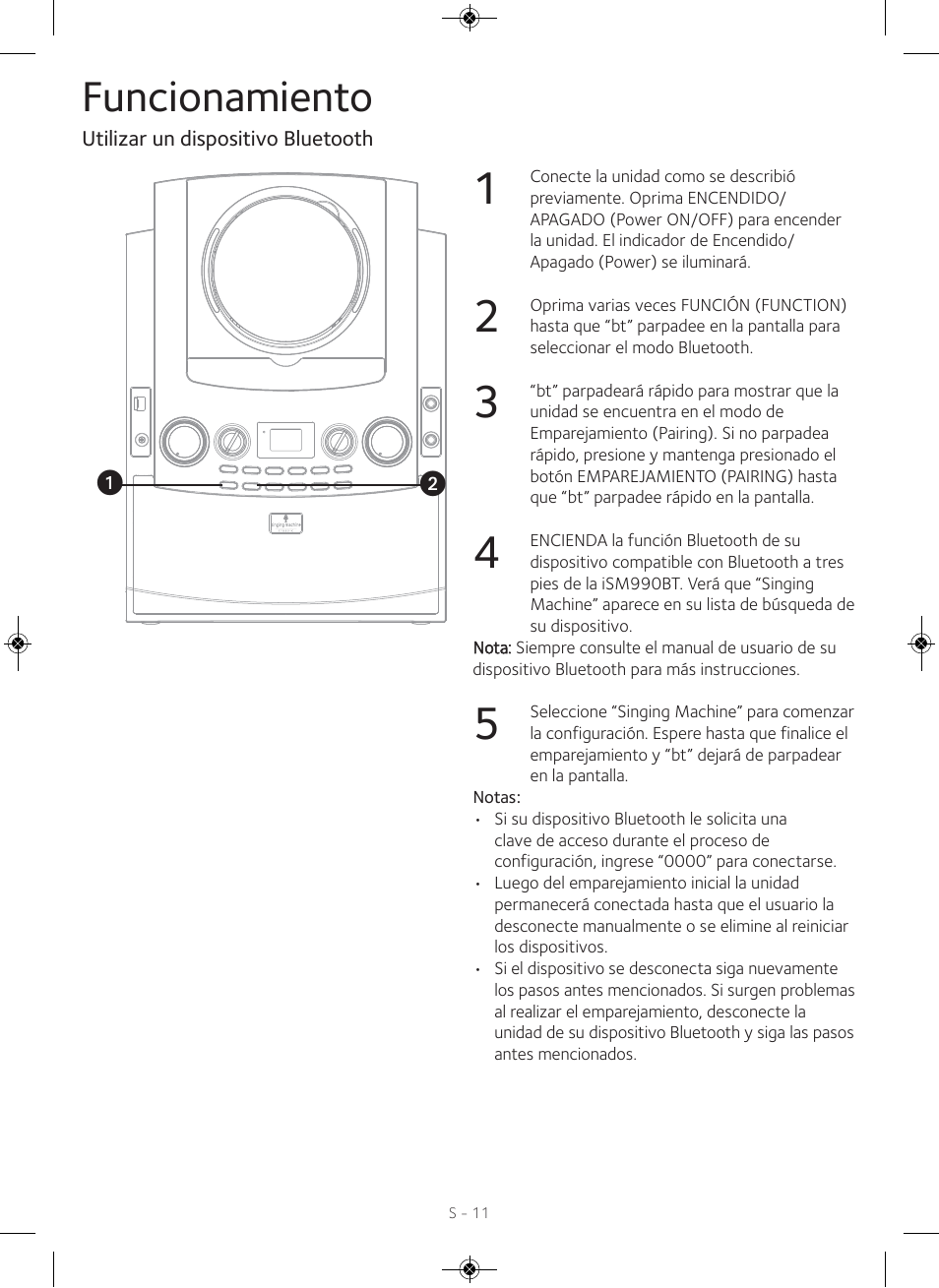 Funcionamiento | Singing Machine iSM990 User Manual | Page 31 / 40