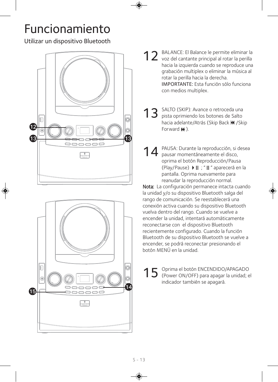 Funcionamiento | Singing Machine iSM990 User Manual | Page 33 / 40