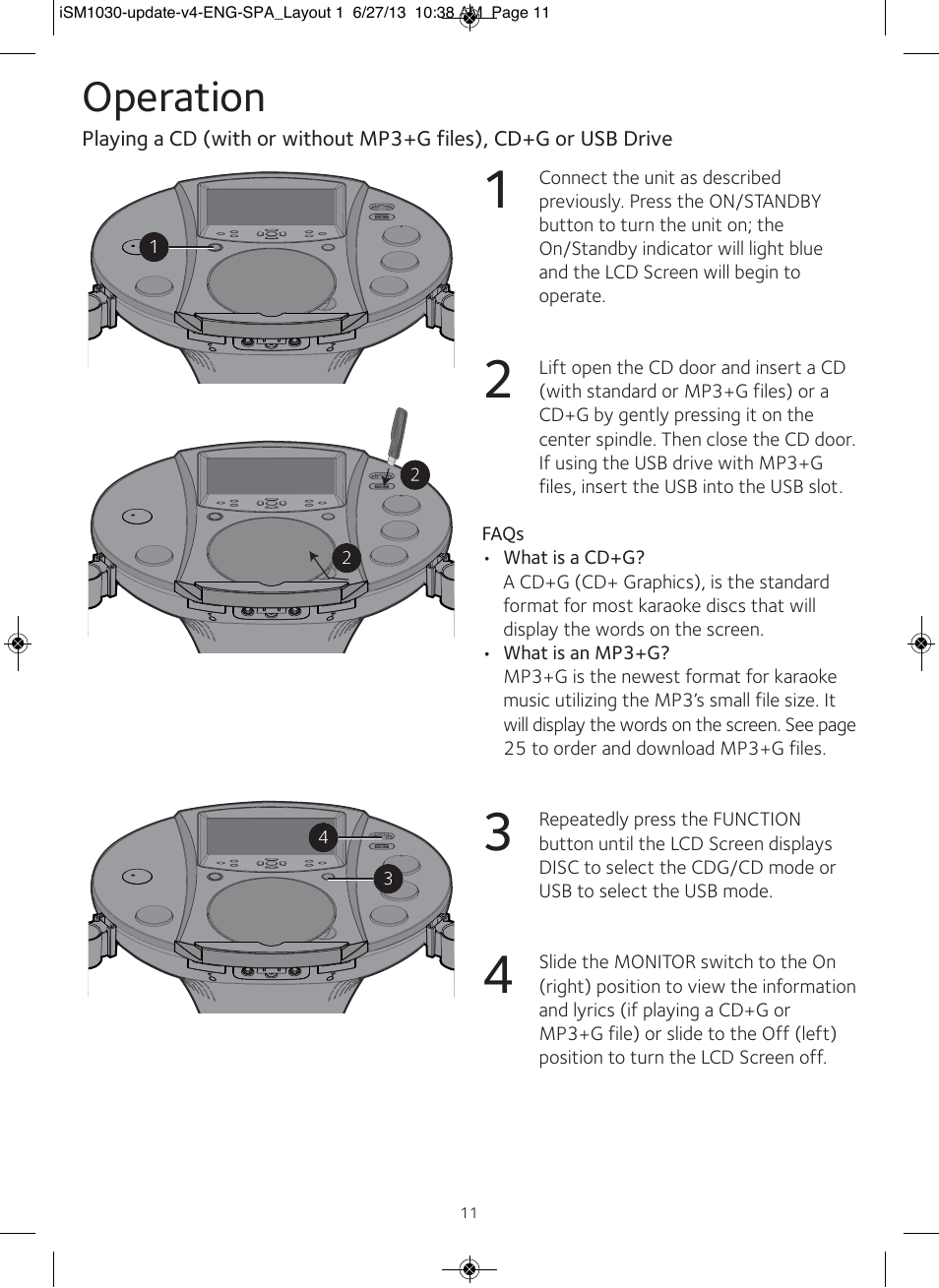 Operation | Singing Machine iSM1030 User Manual | Page 12 / 60