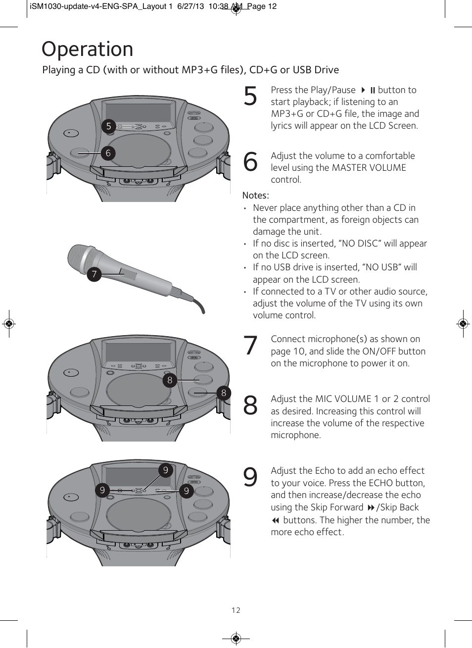 Operation | Singing Machine iSM1030 User Manual | Page 13 / 60