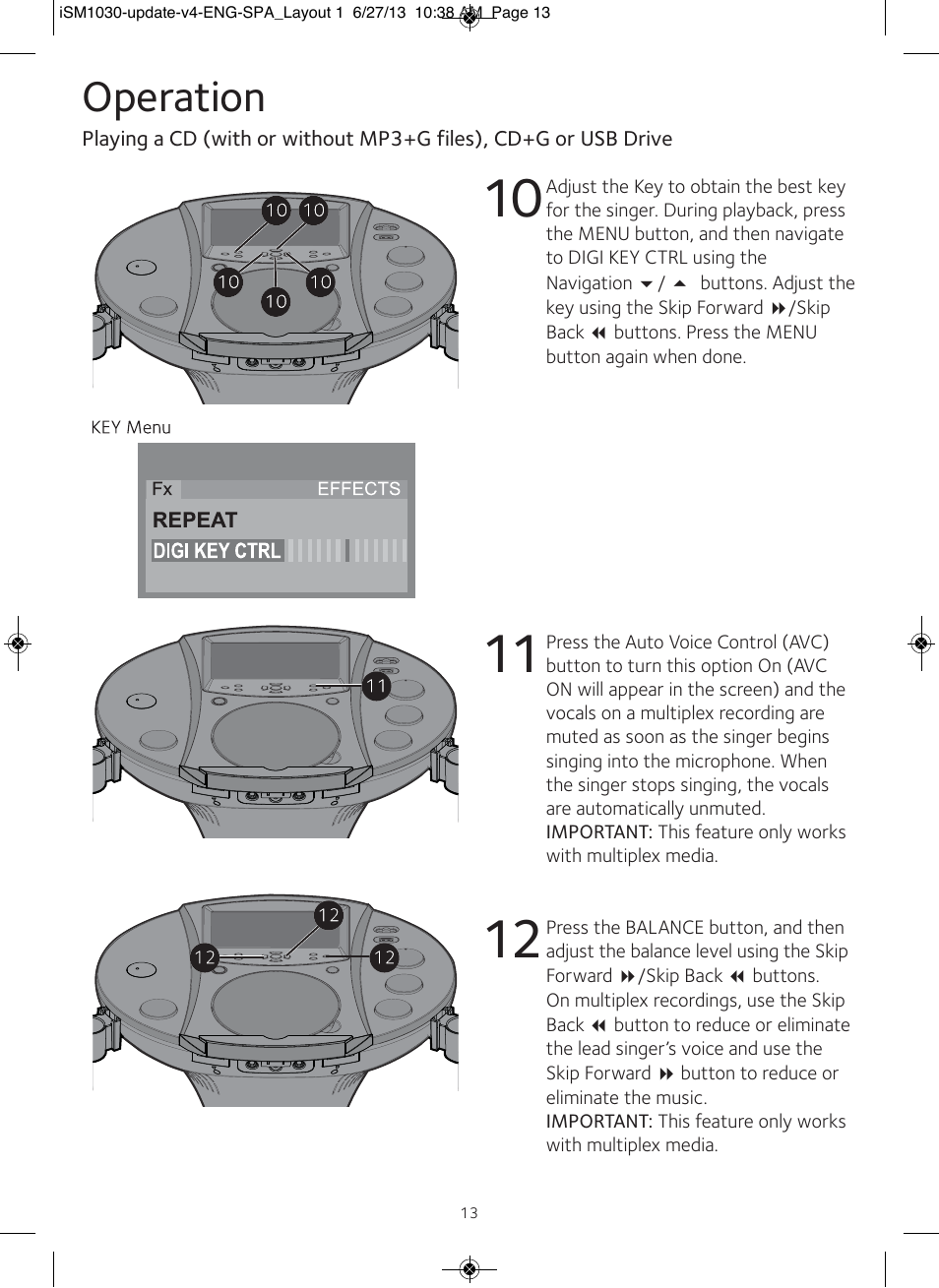 Operation | Singing Machine iSM1030 User Manual | Page 14 / 60
