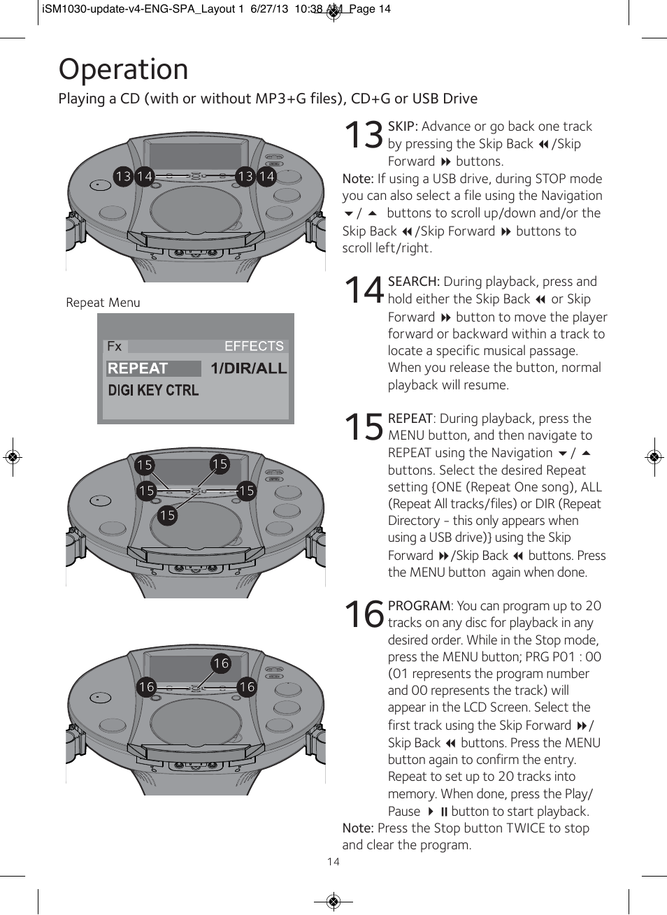 Operation | Singing Machine iSM1030 User Manual | Page 15 / 60