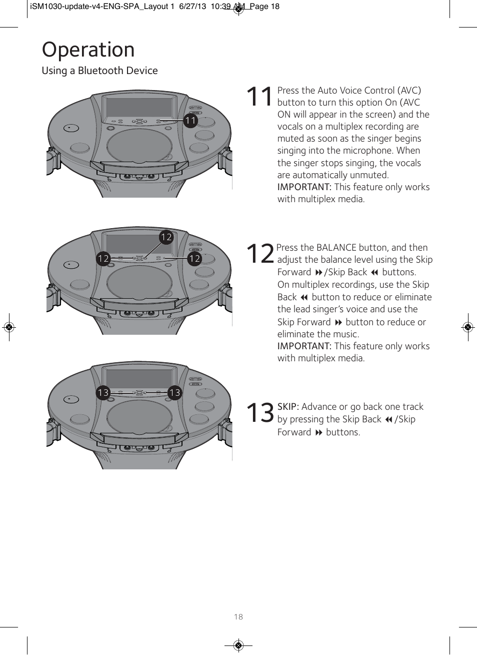 Operation | Singing Machine iSM1030 User Manual | Page 19 / 60