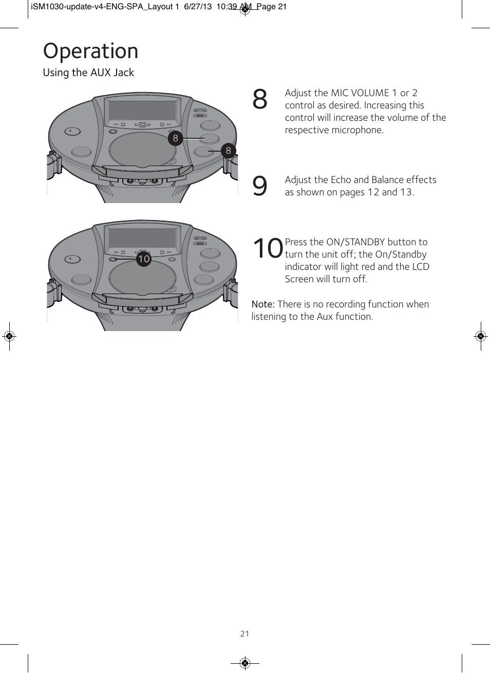 Operation | Singing Machine iSM1030 User Manual | Page 22 / 60