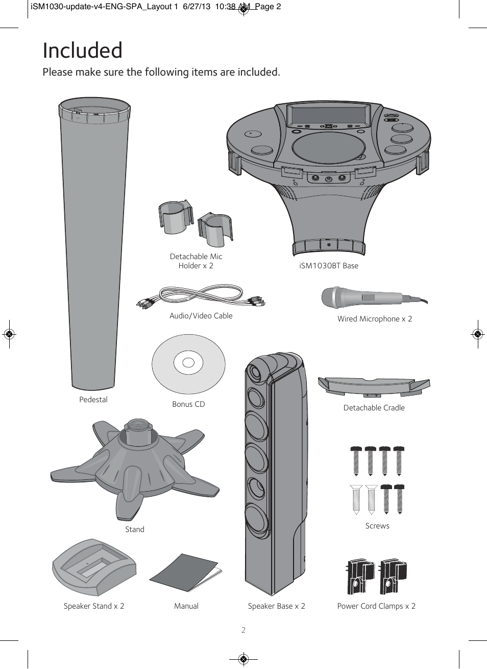Included, Please make sure the following items are included | Singing Machine iSM1030 User Manual | Page 3 / 60