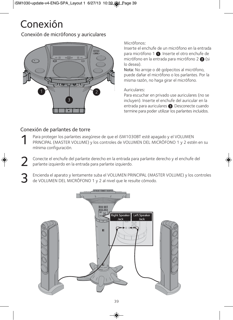 Conexión | Singing Machine iSM1030 User Manual | Page 40 / 60