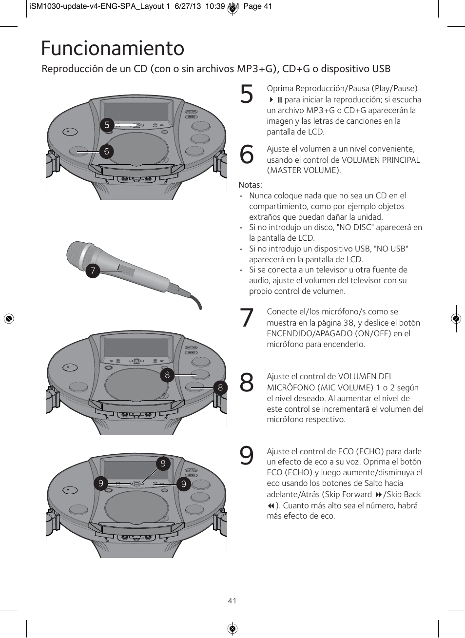 Funcionamiento | Singing Machine iSM1030 User Manual | Page 42 / 60