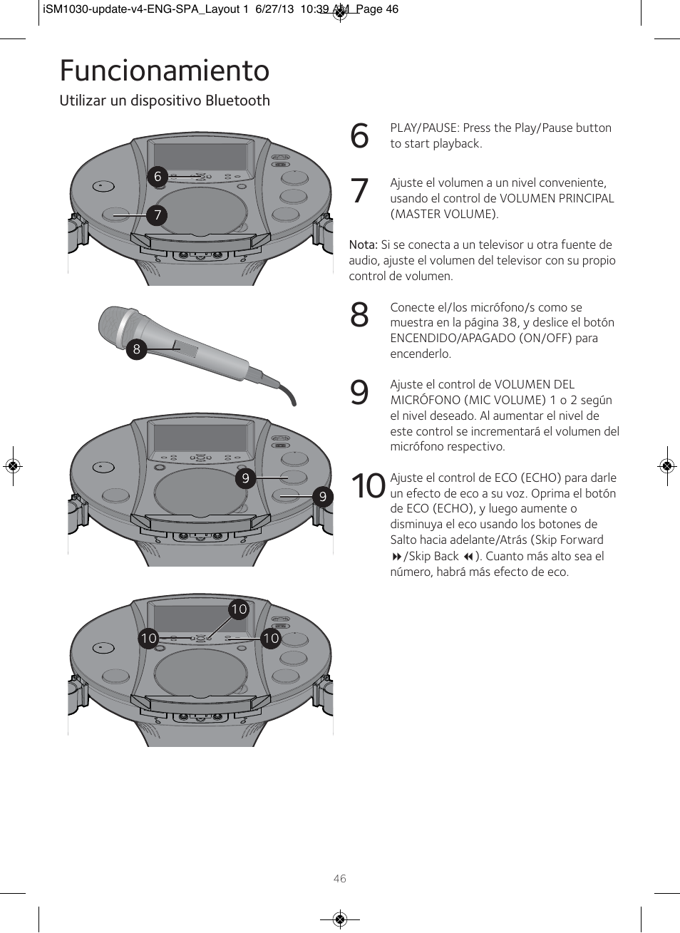 Funcionamiento | Singing Machine iSM1030 User Manual | Page 47 / 60