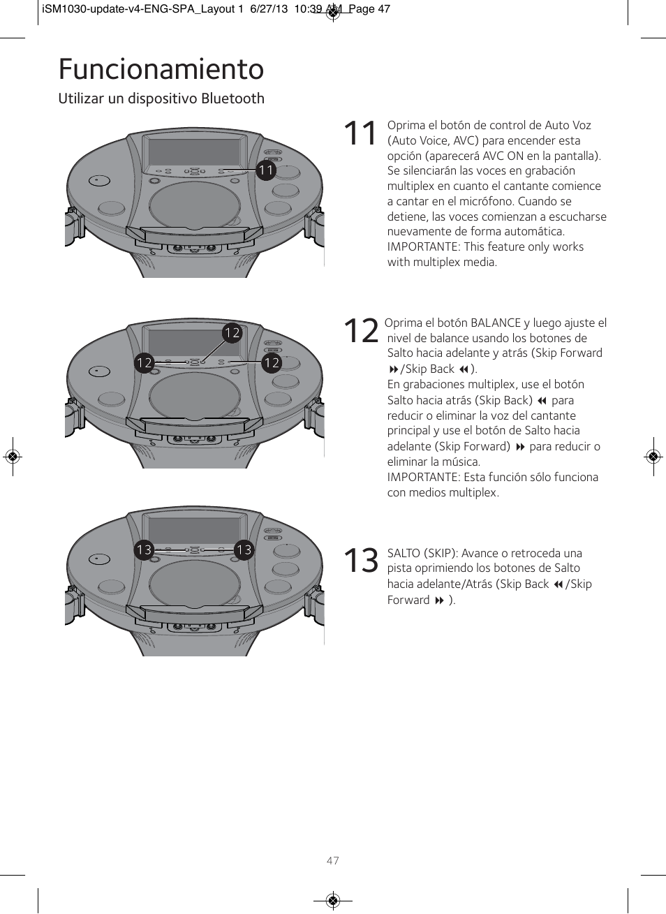 Funcionamiento | Singing Machine iSM1030 User Manual | Page 48 / 60