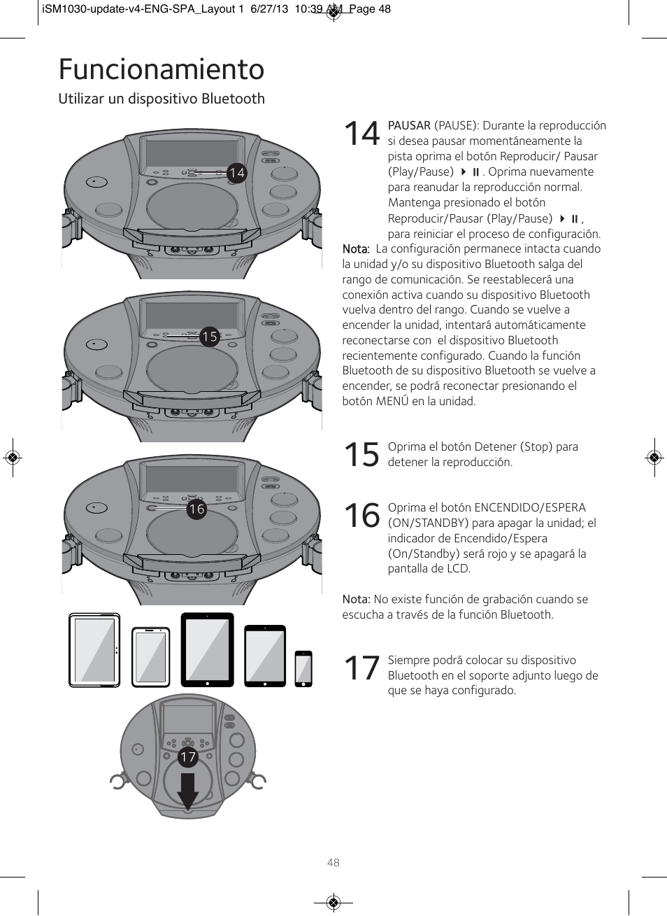 Funcionamiento | Singing Machine iSM1030 User Manual | Page 49 / 60