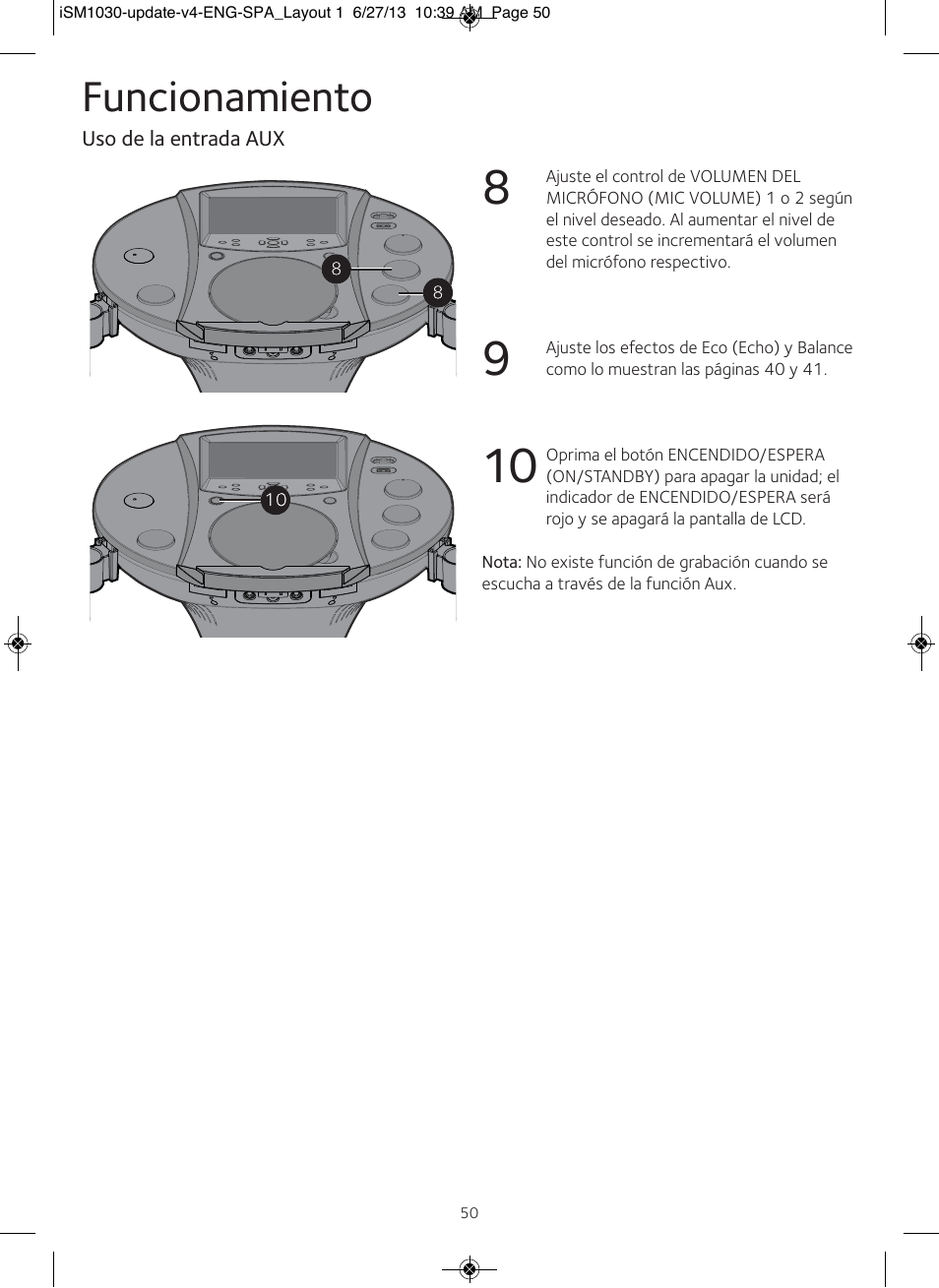 Funcionamiento | Singing Machine iSM1030 User Manual | Page 51 / 60