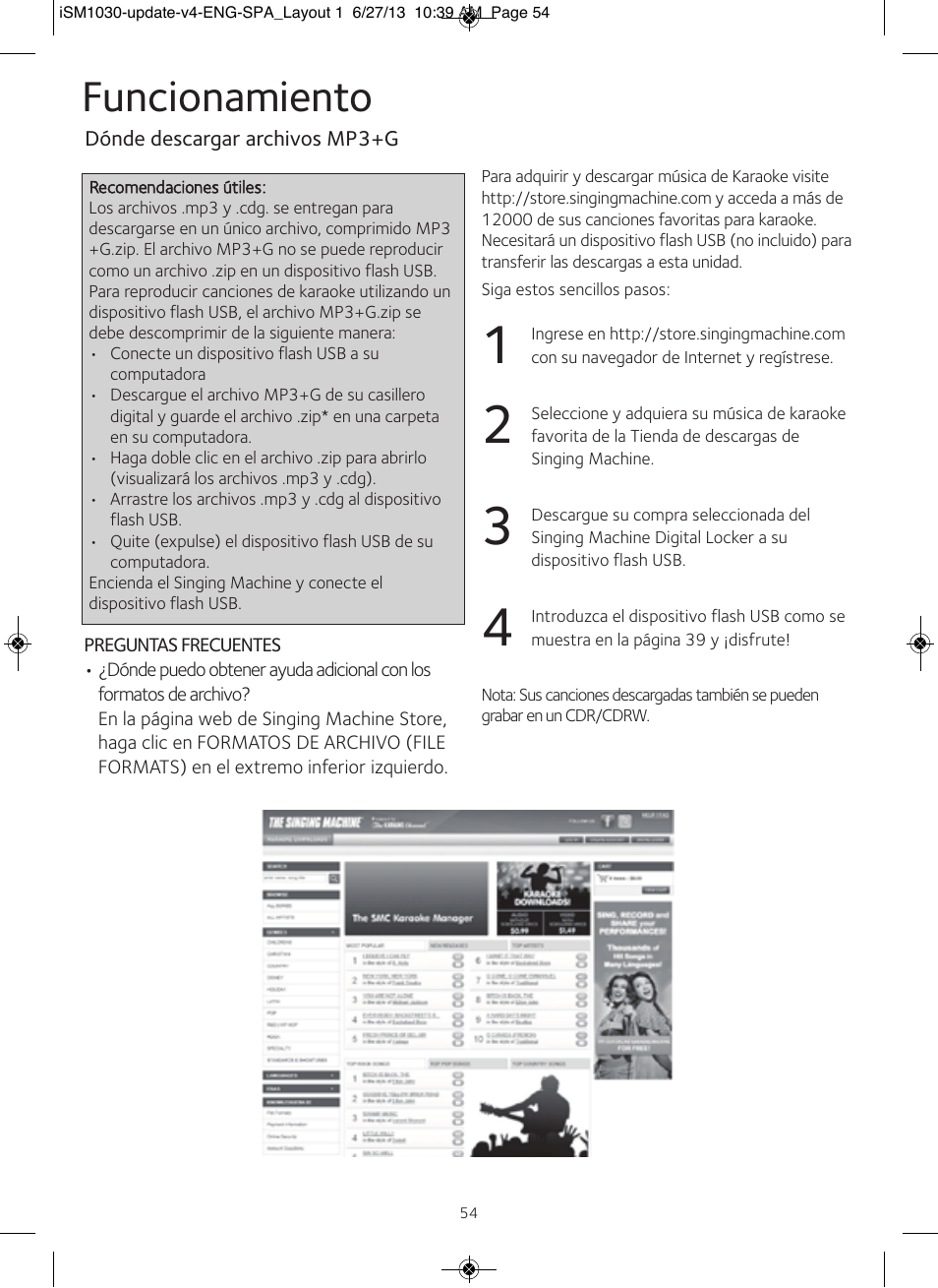 Funcionamiento | Singing Machine iSM1030 User Manual | Page 55 / 60