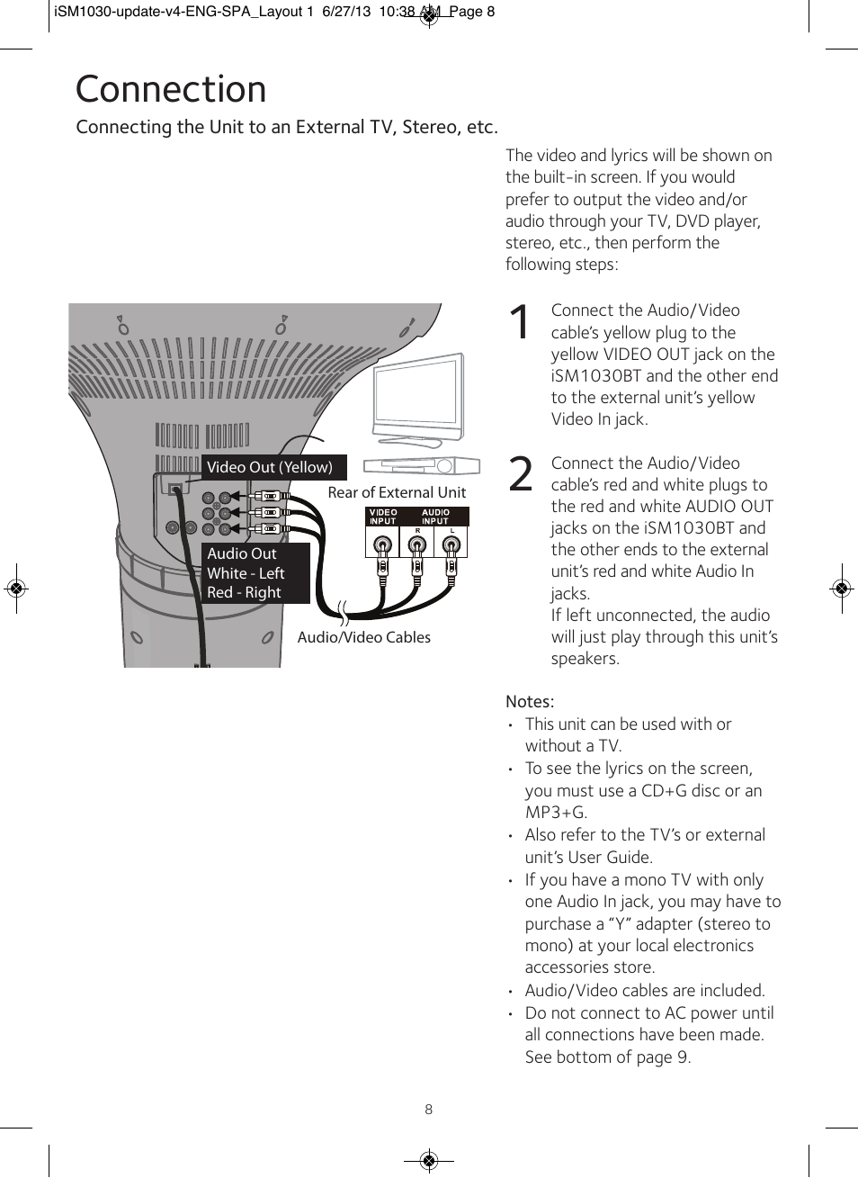 Connection | Singing Machine iSM1030 User Manual | Page 9 / 60