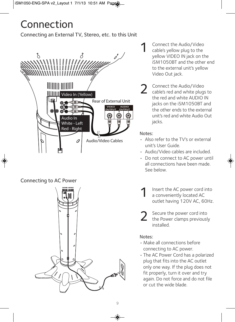 Connection | Singing Machine iSM1050 User Manual | Page 10 / 58
