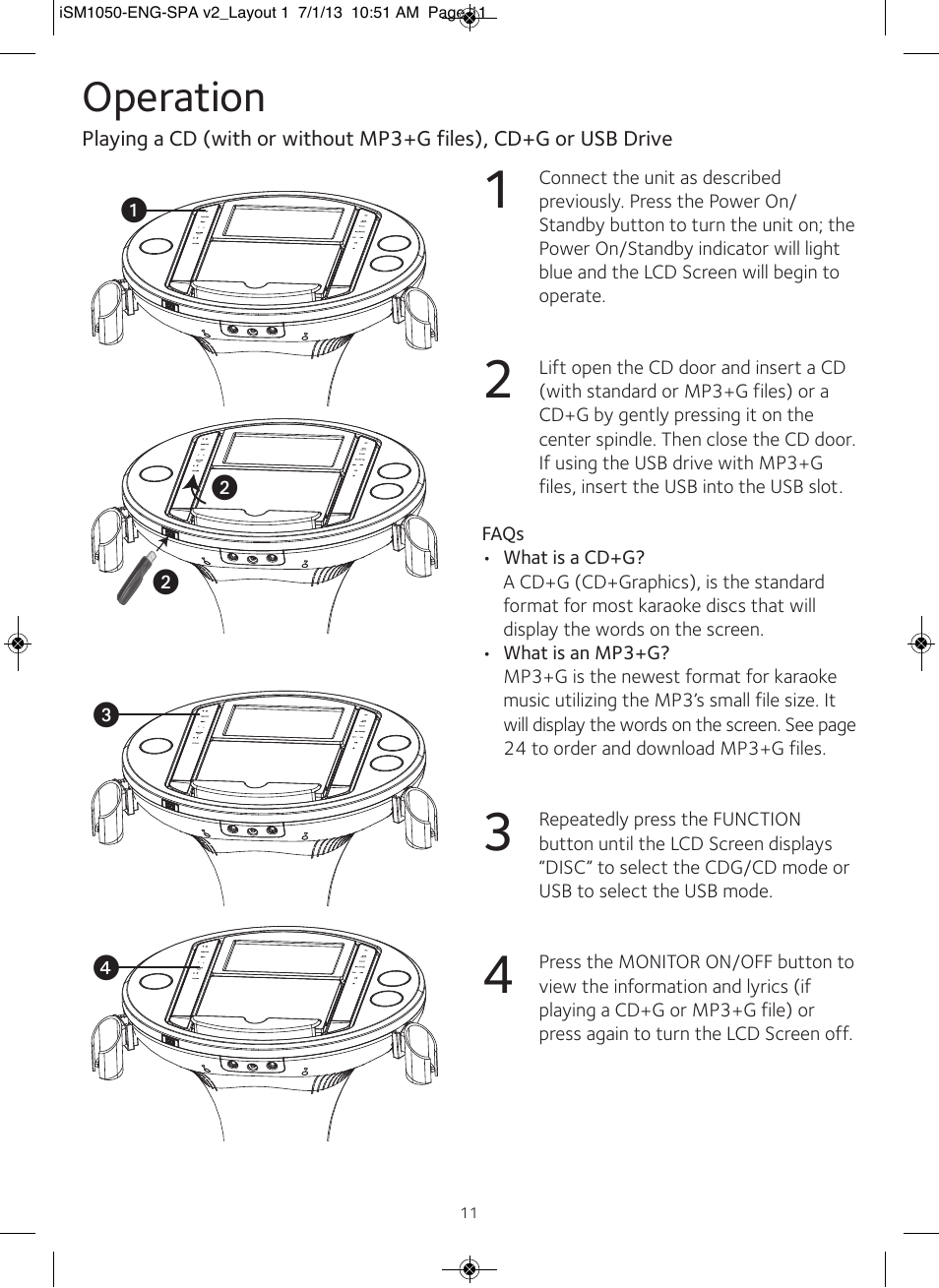 Operation | Singing Machine iSM1050 User Manual | Page 12 / 58