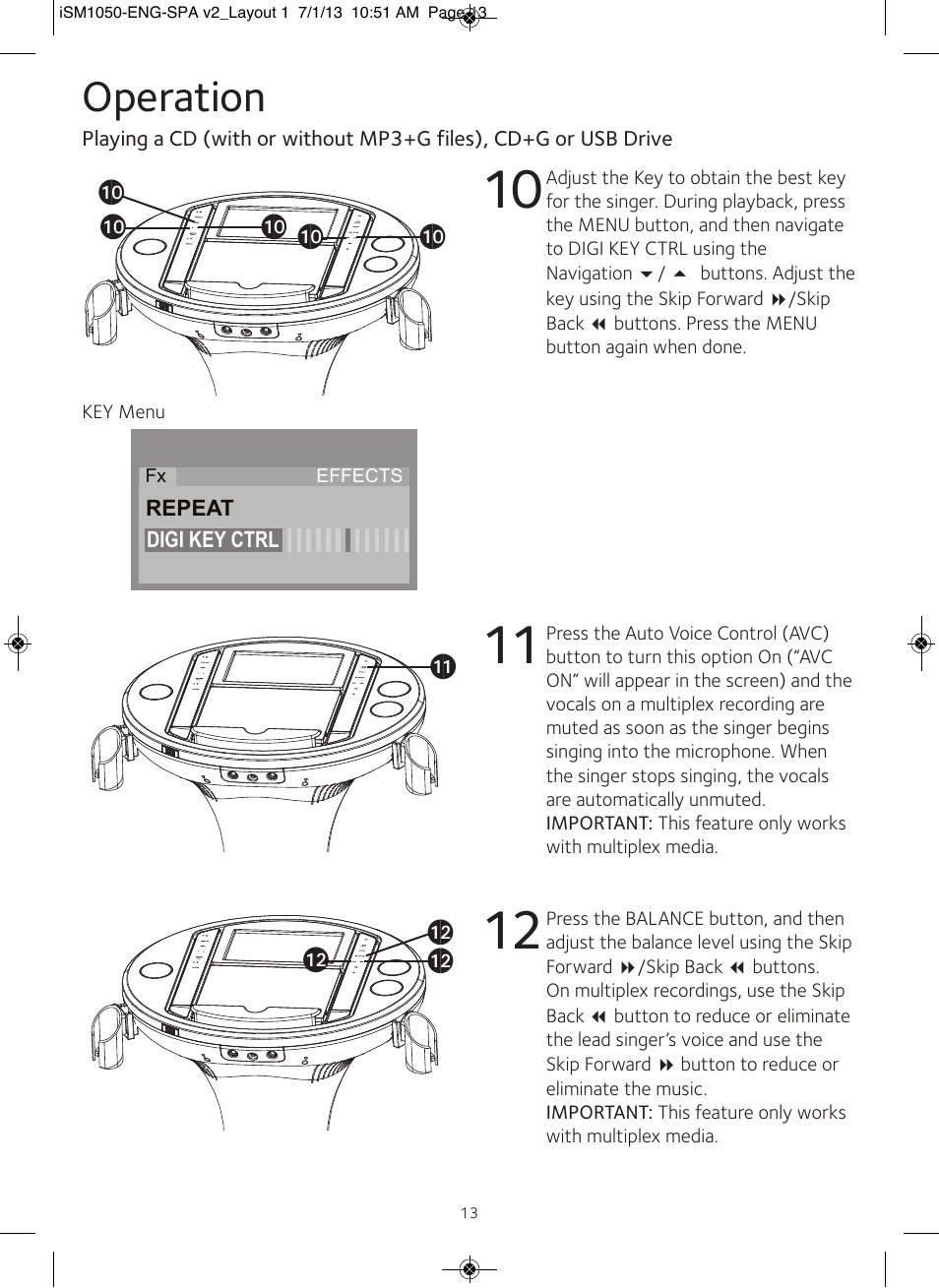 Operation | Singing Machine iSM1050 User Manual | Page 14 / 58