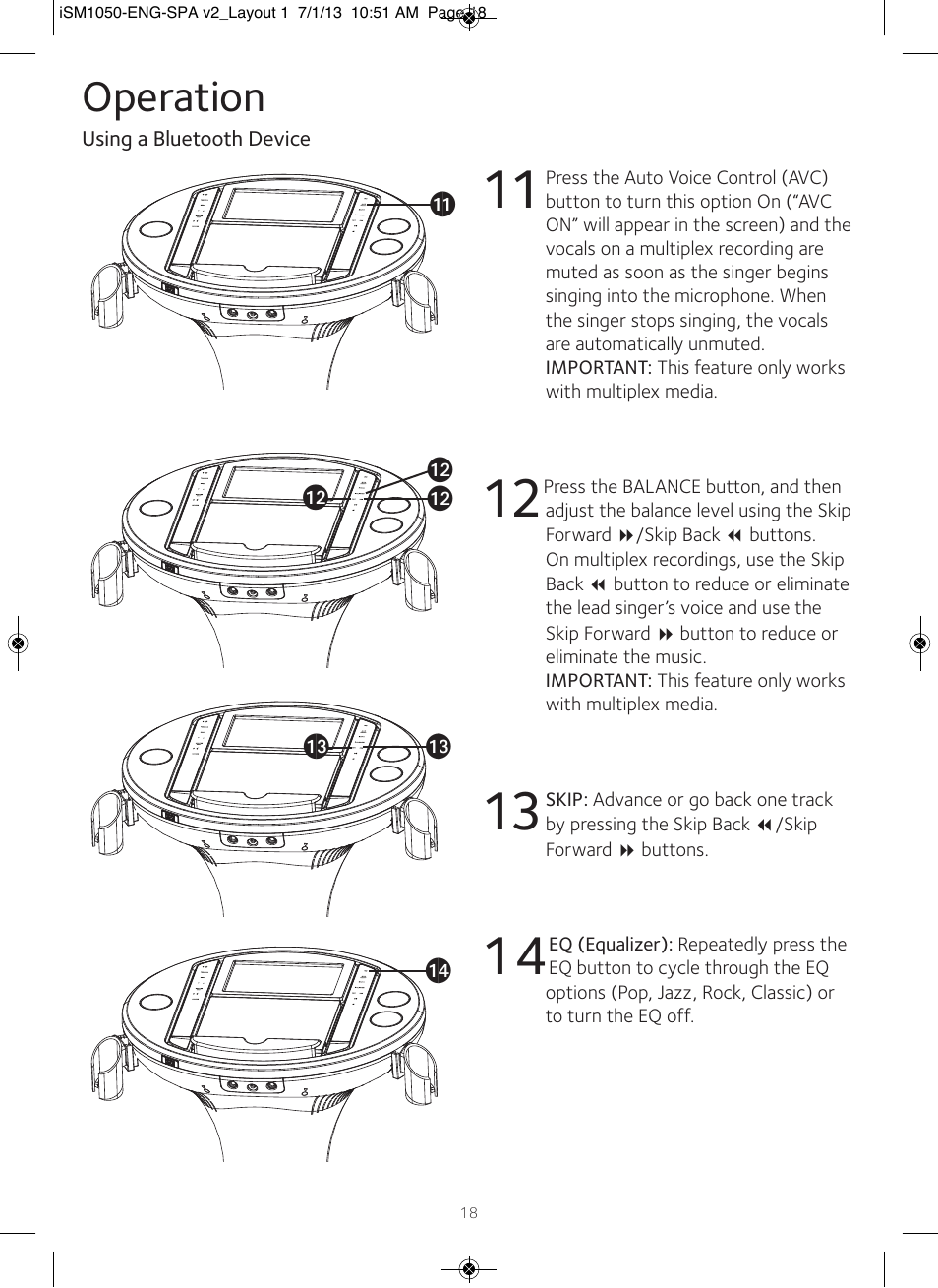 Operation | Singing Machine iSM1050 User Manual | Page 19 / 58