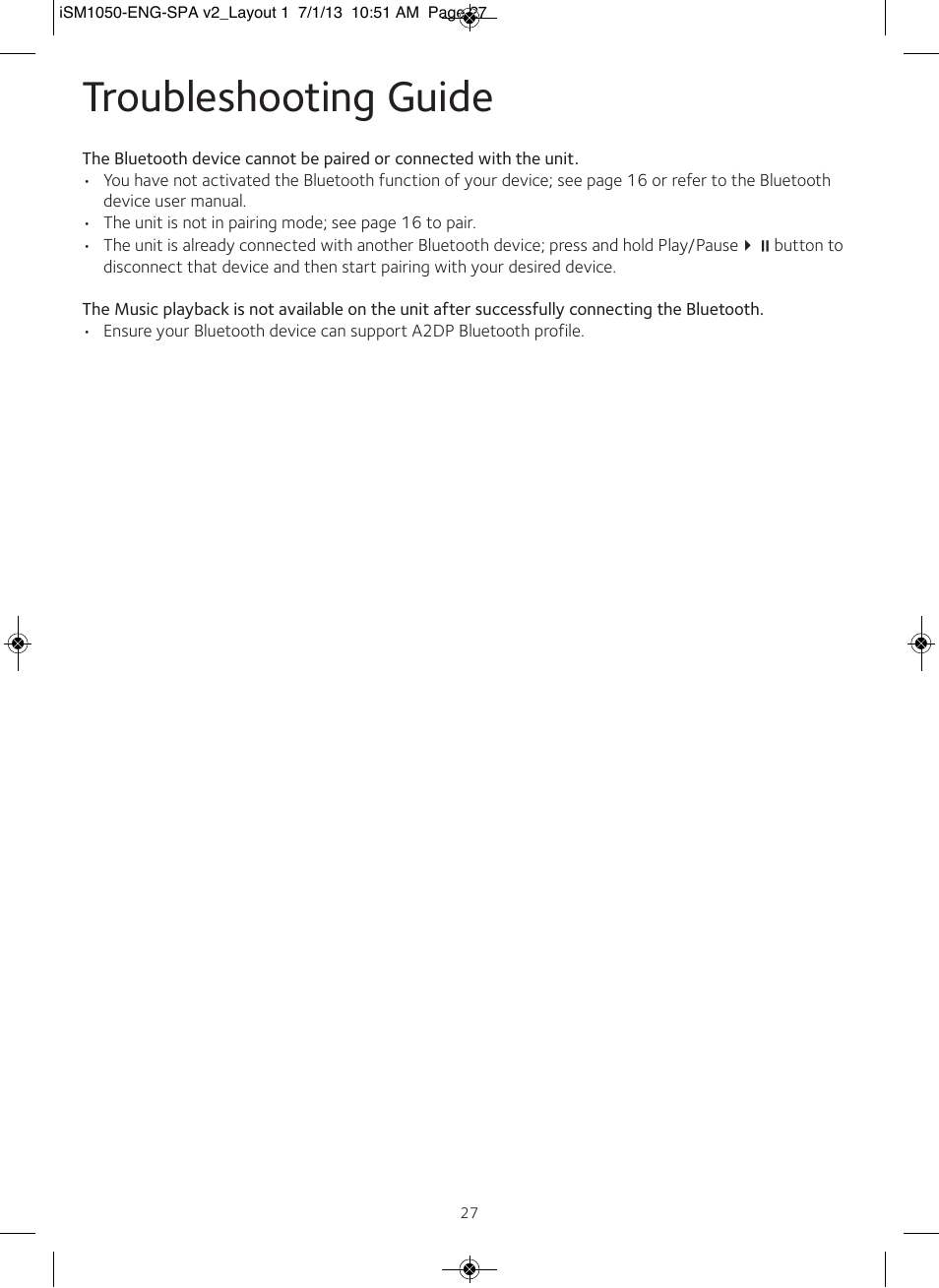 Troubleshooting guide | Singing Machine iSM1050 User Manual | Page 28 / 58