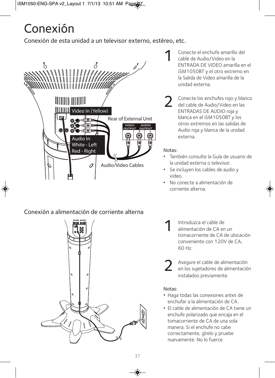 Conexión | Singing Machine iSM1050 User Manual | Page 38 / 58