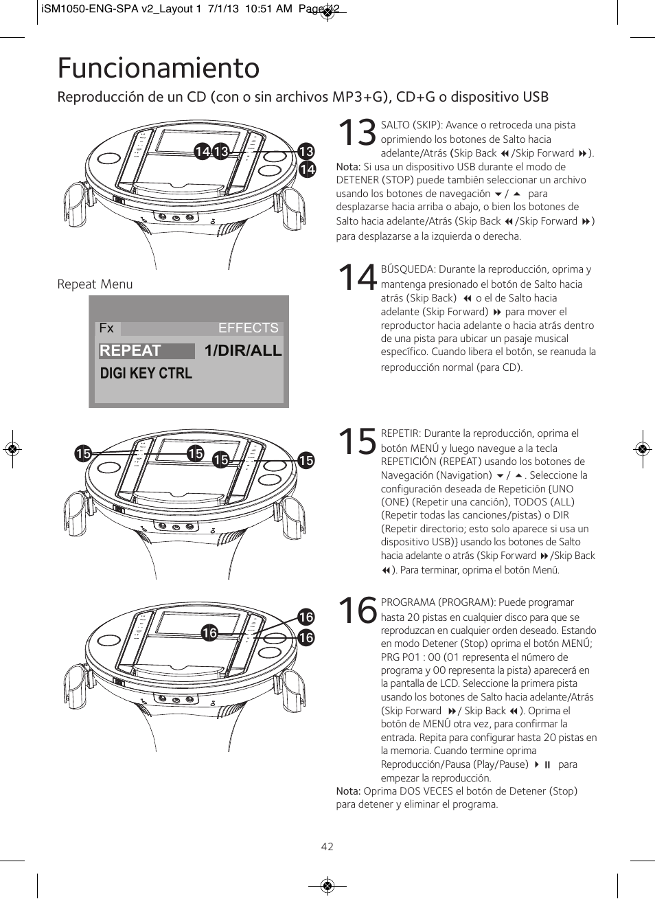 Funcionamiento | Singing Machine iSM1050 User Manual | Page 43 / 58